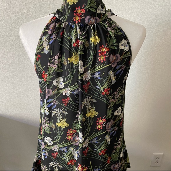 Max Studio Floral Tropical Tie Front Sleeveless Ruffle Blouse - Picture 7 of 15